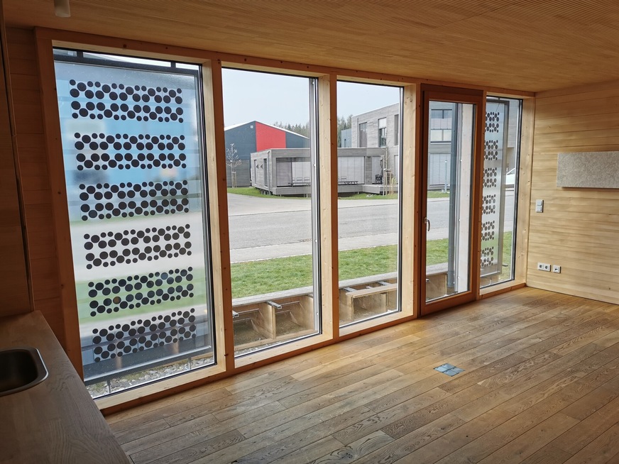 Prototype installation with Design2PV modules in a semi-transparent facade.