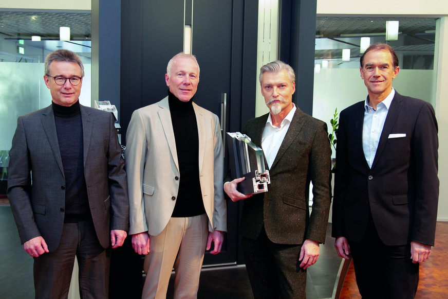 From left: Ernst Semar, Business Director Glass EIMEA at H.B. Fuller | Kömmerling, Michael Merkle, Key Account Manager at H.B. Fuller | Kömmerling, Dominik Kiefer from Product Market Management at profine GmbH and Stefan Schäfer, Chief Product and Marketing Officer at profine GmbH, working closely together.
