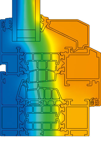 Temperature gradient in an aluminium window.