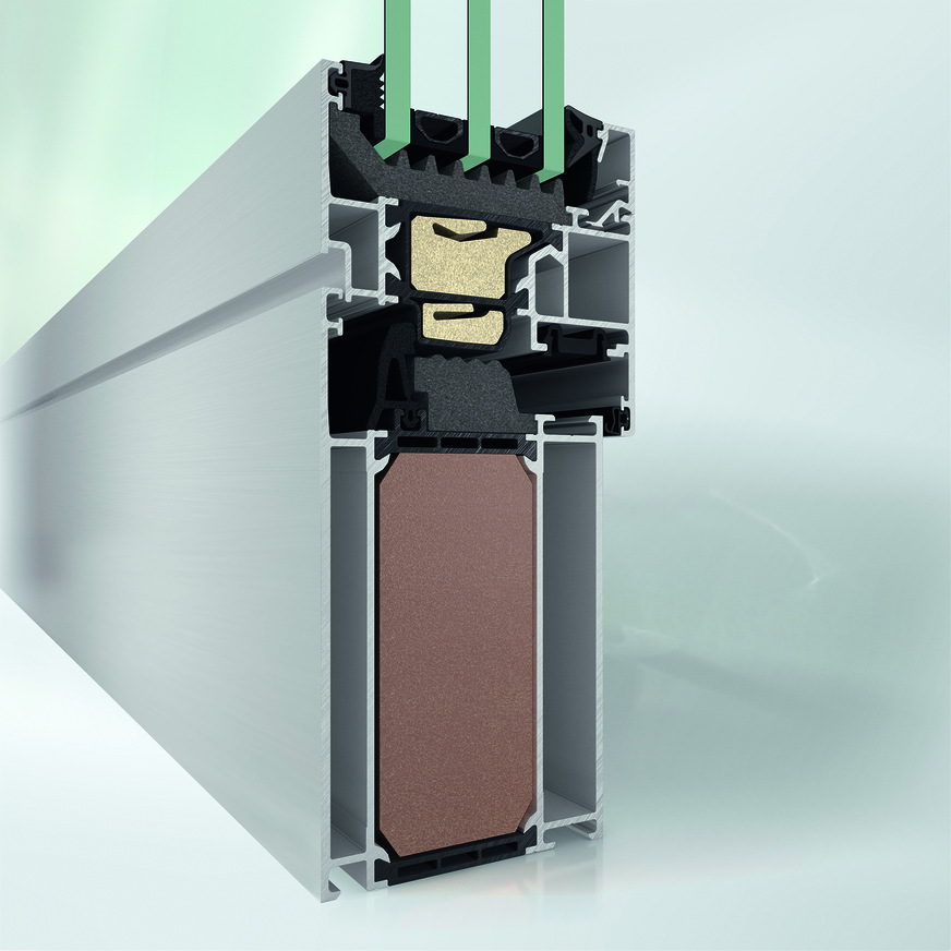 Schüco AWS 75.SI+ Optimized with a 75 mm basic depth and a face width from 178 mm: Passive house certified thermal insulation with a Uf value of 0.79 W/(m2K).