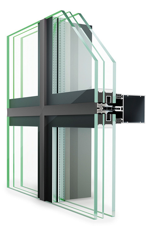 And here the Hueck Trigon'FS 060 SG as transom-mullion variant (face width 60 mm). The system can accommodate glass formats up to 3000 × 5000 mm.