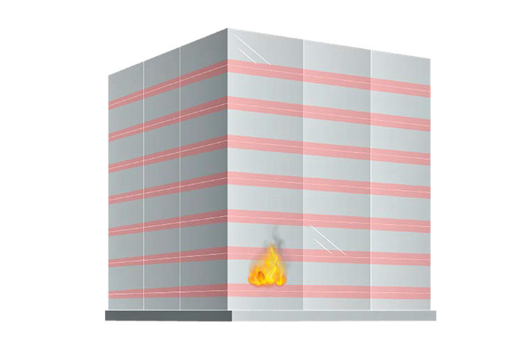 Pyran S borosilicate glass can protect buildings from the spread of flames from floor to floor (horizontally & vertically) as well as from one building to the next.