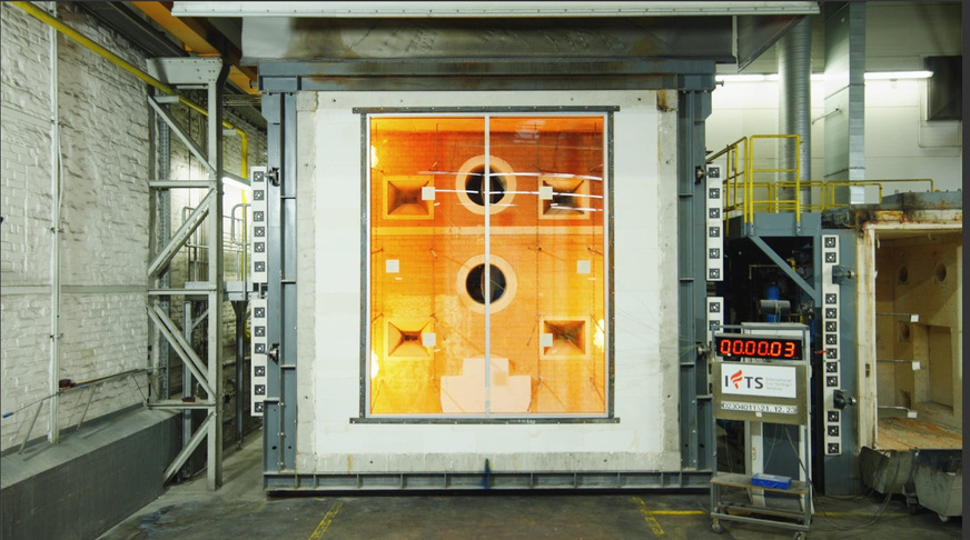 Fire protection test in the new furnace at IFTS Herzogenrath, where Vetrotech fire and safety glass is put through its paces.