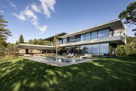 In addition to the glass, the rest of the facade of Lake Huron House accentuate the distinct elements of the building.