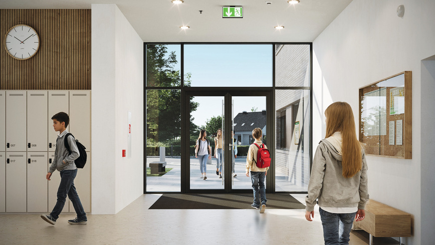 Schüco FireStop ADS 90 FR 90-CE was developed specifically for high-traffic areas such as schools and kindergartens.