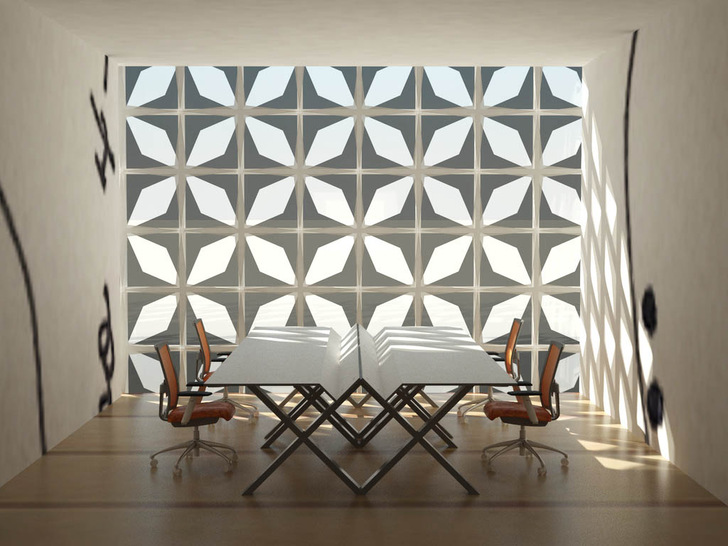 What you see here is an impression of the interior view. The stretched fabric can provide a range of shading from privacy to near-total black-out.