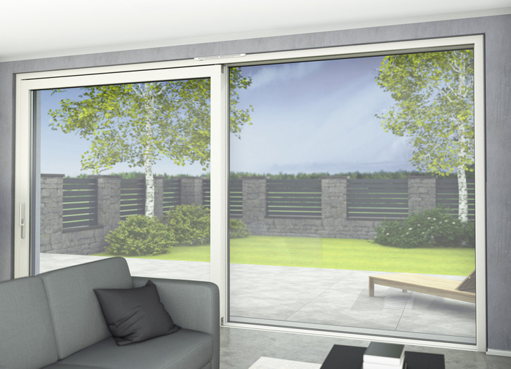 Ideal for lift and slide elements: thanks to its telescopic duct, the moisture-controlled Aeromat flex HY fan can be adapted to different profile depths.