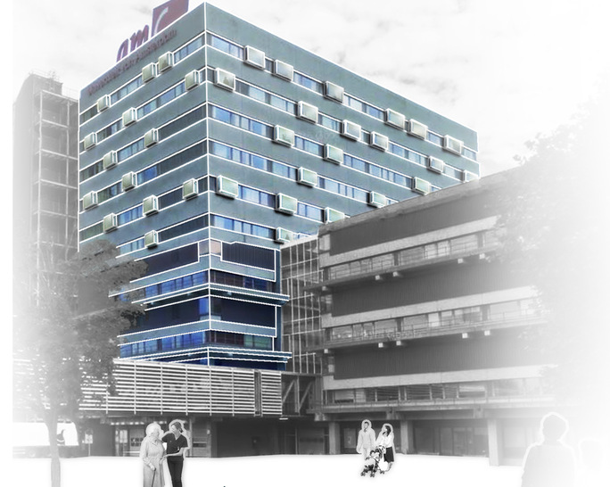 What looks like conventional bay windows from the outside hides a clever design by the Bucky Lab students that generally makes the inside of the hospital room a more healthy place. - © Bucky Lab / TU Delft
 What looks like conventional bay windows from the outside hides a clever design by the Bucky Lab students that generally makes the inside of the hospital room a more healthy place.