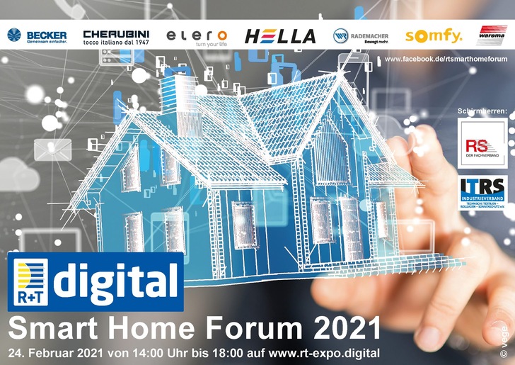 The Smart Home Forum will take place at R+T digital on February 24, 2021, from 2 pm to 6 pm.