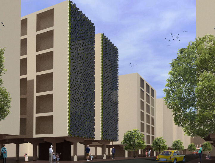 Through the evaporation of water from their leaves, the plants help to cool the solar modules of the facade and so help to make them more efficient.