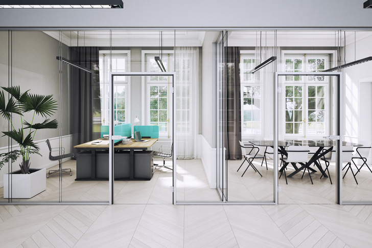 The new single-glazed interior wall MB-Harmony Office from Aluprof is available up to 3.6 m in size. - © Aluprof
