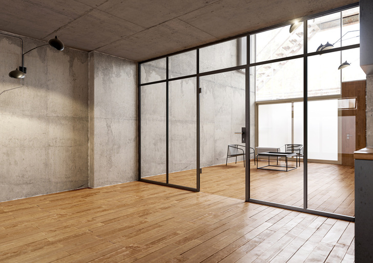 With the new glazing bars, the Uniquin partition wall systems can now also divide large glass surfaces in a visually appealing way. - © Dorma-Glas
