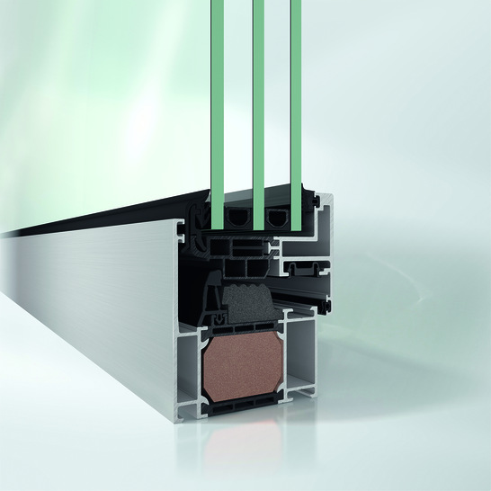 AWS 75 BS.SI+ block system with a 75 mm basic depth and a face width of 99 mm: Thermal insulation with a Uf value of 1.2 W/(m2K).