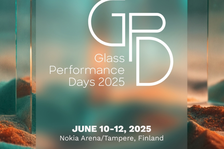 Glass Performance Days 2025 poster: June 10-12, Nokia Arena, Tampere, Finland, over a blurred background. - © GPD