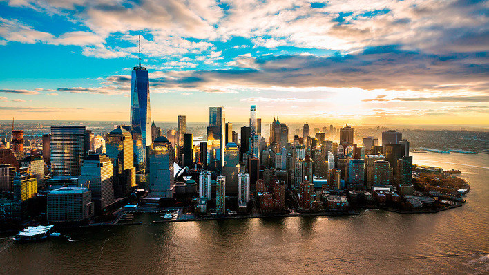 The famous Lower Manhattan Skyline of New York.