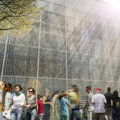 When the wind hits the facade, the visual effect resembles that of gust blowing through tall grass.