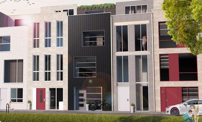 At first glance, this solar facade fits in well with all of the brick facades that surround it…