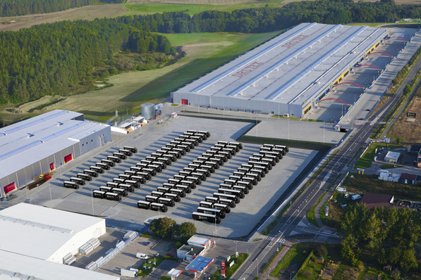 At the company headquarters in Bytów, about 450 vehicles are ready to deliver windows, doors and more to customers all over Europe.