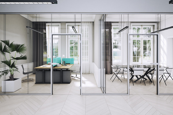 The new single-glazed interior wall MB-Harmony Office from Aluprof is available up to 3.6 m in size.