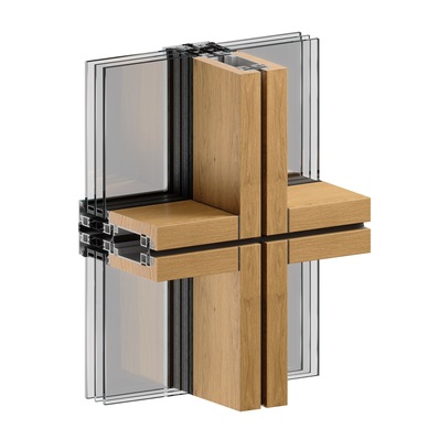 Wood/aluminium element facade Interior view.