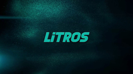 Blaugrüner Text „LITROS“ auf dunklem, gesprenkeltem grün-blauem Hintergrund. - © Litros